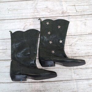 Arnold Churgin Dark Green Leather Slip On Star Embellishment Boots Women Size 38